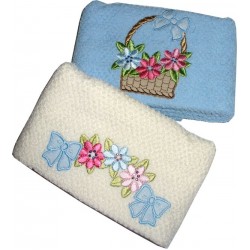 Set of Two Terry Kitchen Dish Towels - Flowers - Light Blue